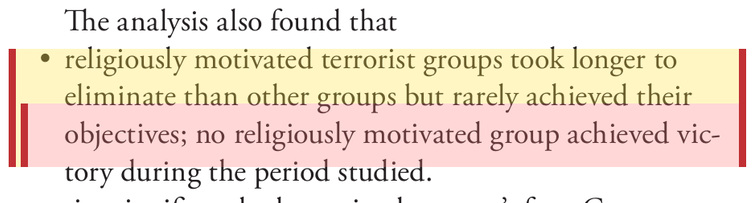 Scan of the RAND research brief, page 2, with the finding on religious groups highlighted